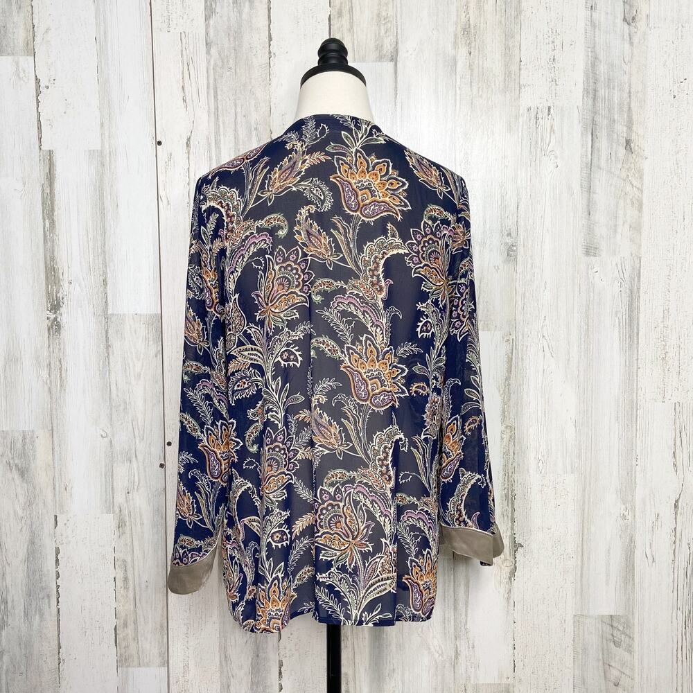 Belle by Kim Gravel Paisley Kimono Blue Velvet Floral Embroidered Boho Size S - Picture 5 of 7